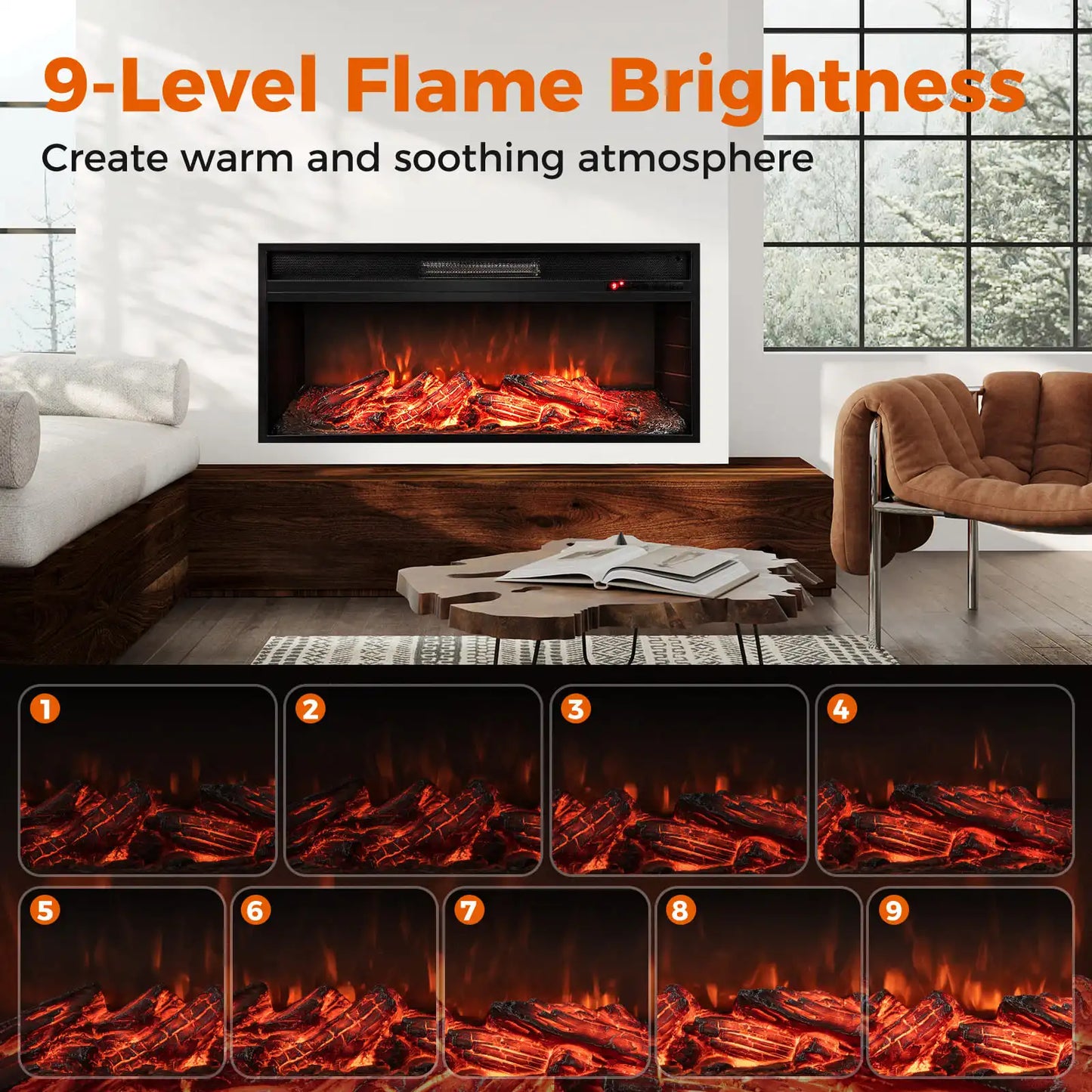 1800W Electric Wall Fireplace LED Flame Effect Timer Remote Heater✨