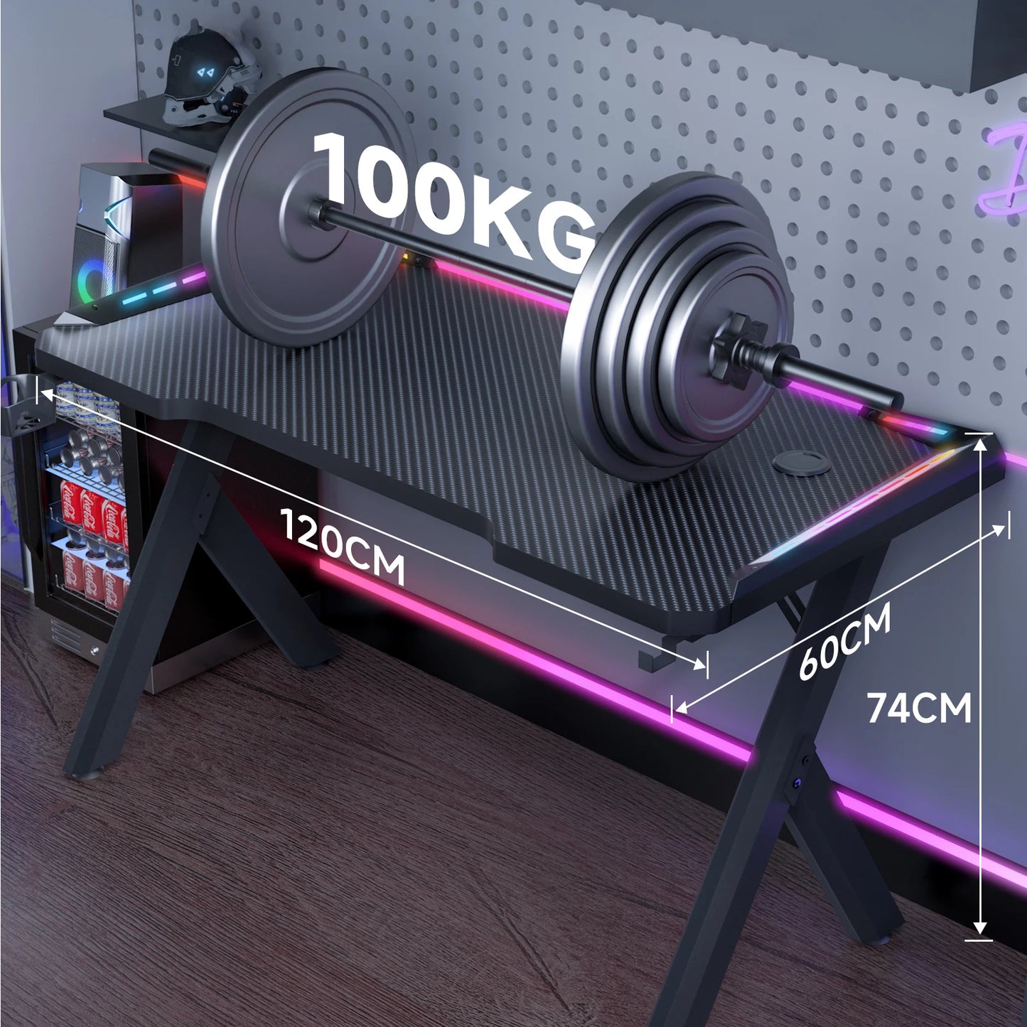 Gaming Desk LED RGB Computer Table Workstation w/ Cup Holder & Headphone Hook✨✨