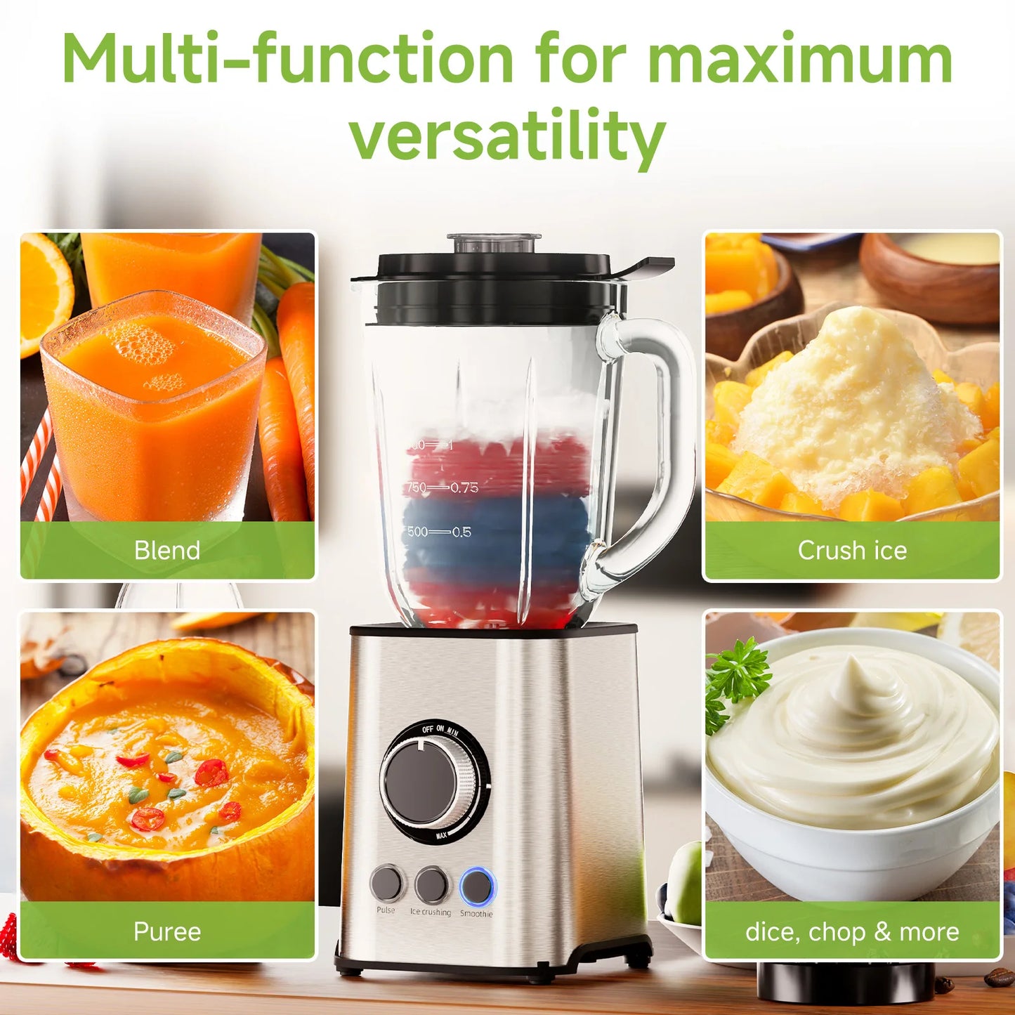 1300W Blender Smoothie Maker Ice Crusher Mixer Milk Shake Fruit Juicer Vegetable