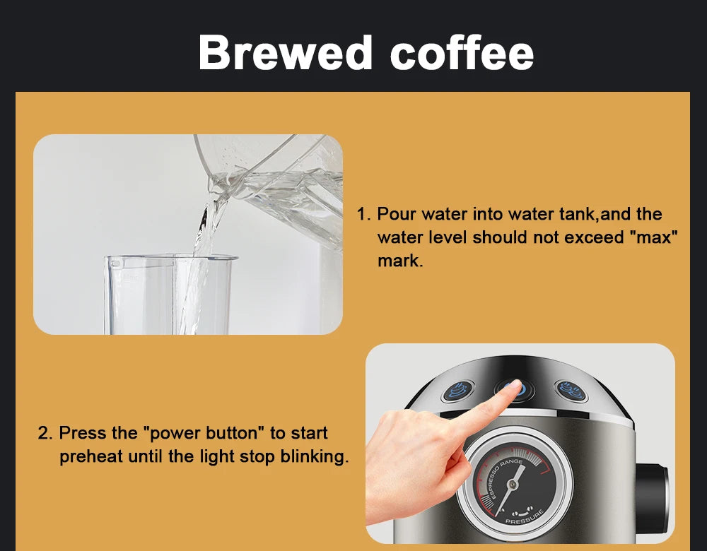 BIOLOMIX Espresso Machine With Milk Frother for Ground Coffee 1.1L Capacity 1100W