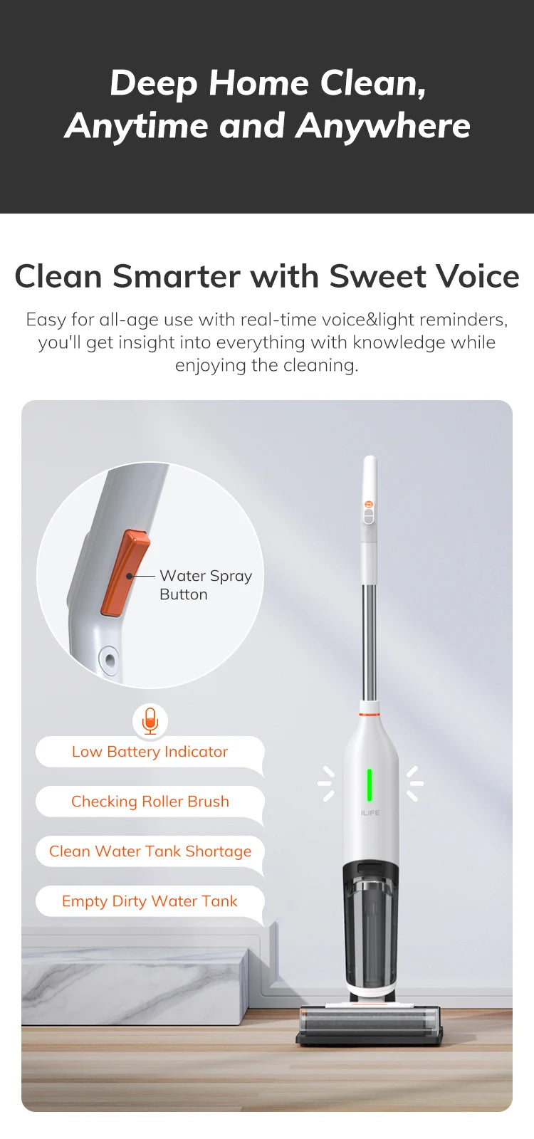 ILIFE Cordless Stick Vacuum Pet Pro Strong Battery Smart Mop Washing 5500Pa ✨✨