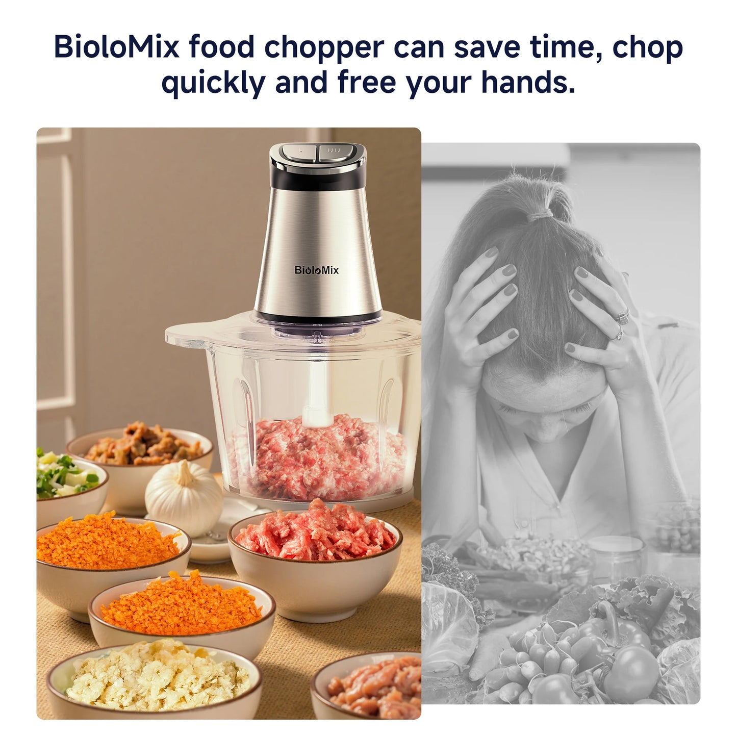 3L Food Chopper Electric Processor Blender Glass Mixer Garlic Spices Grinder ✨