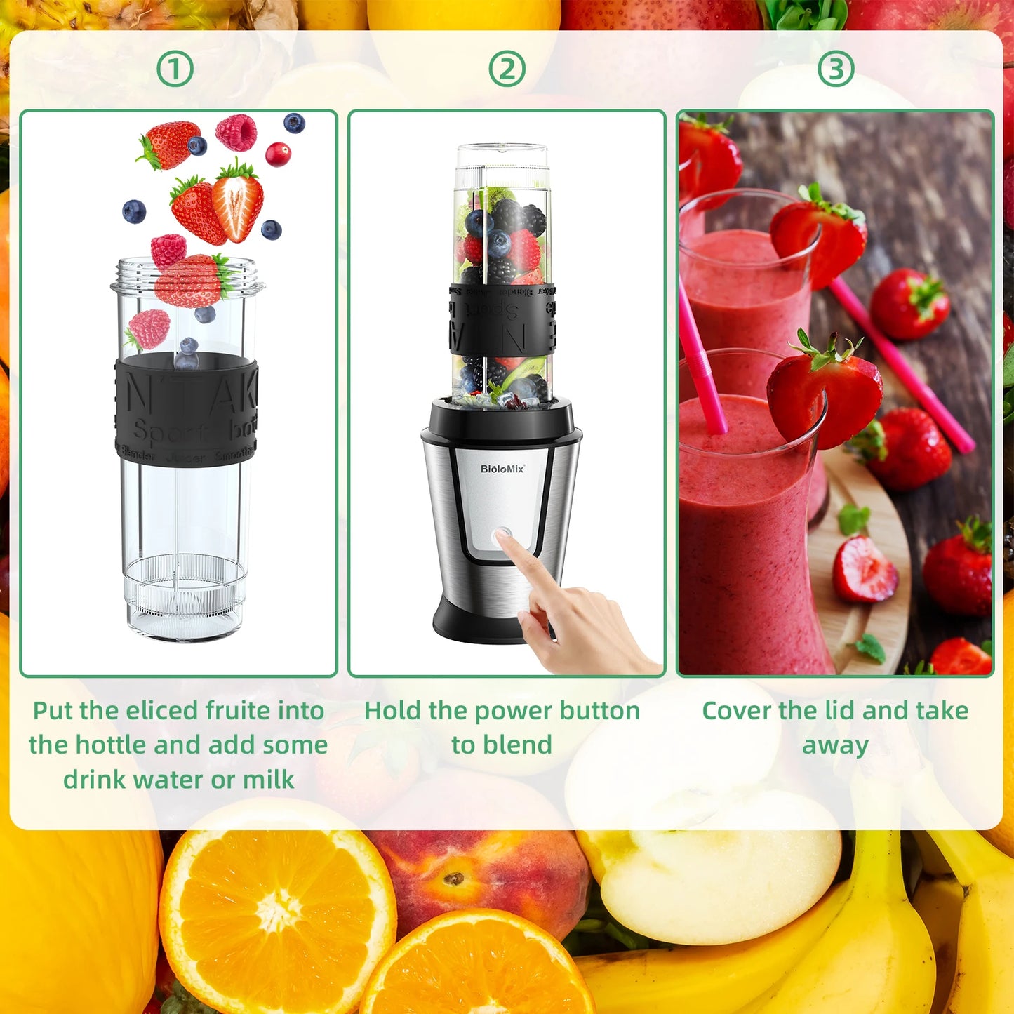 BioloMix Nutri Blender & Smoothie Maker Food Chopper & Dry Grinder700W Silver  ✨
