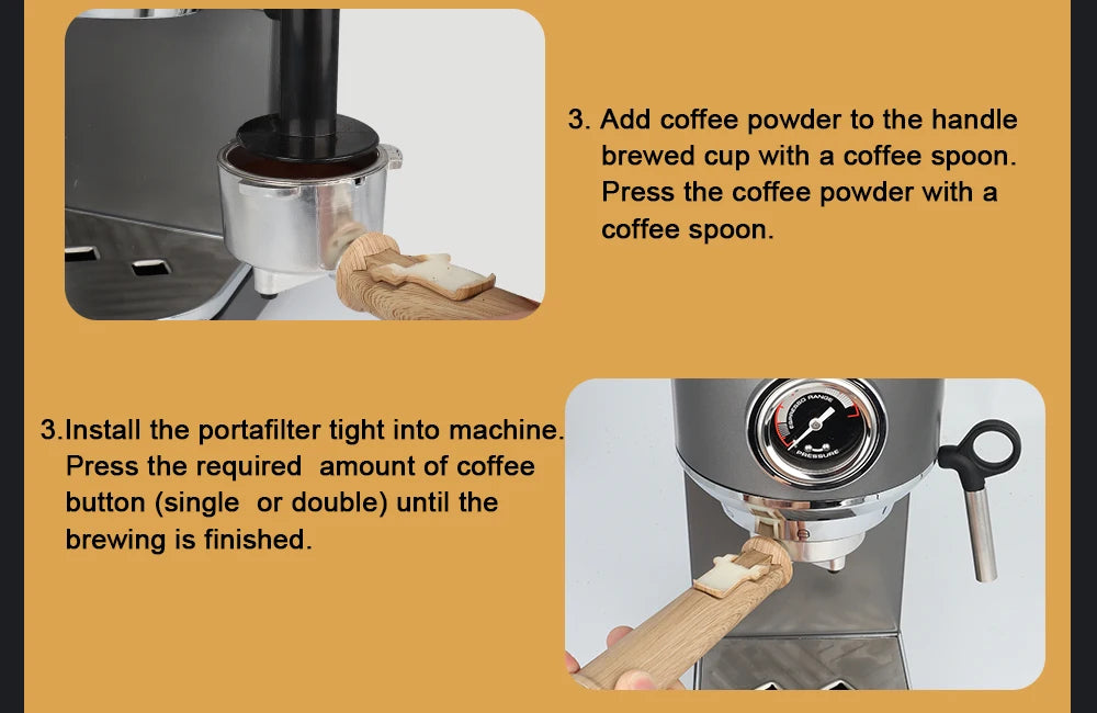 BIOLOMIX Espresso Machine With Milk Frother for Ground Coffee 1.1L Capacity 1100W