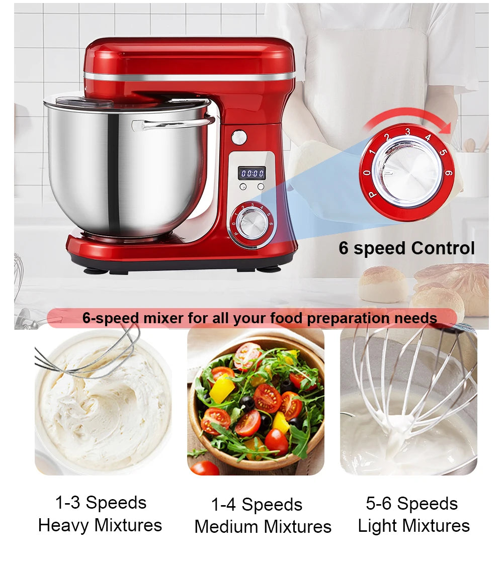 BioloMix Stand Mixer 1200W 6LElectric Kitchen QuietFood Mixer Premium ALL IN ONE