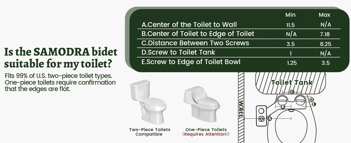 SAMODRA Bidet Attachment Ultra Slim For Toilet Seat With Dual Cleaning Nozzle ✨